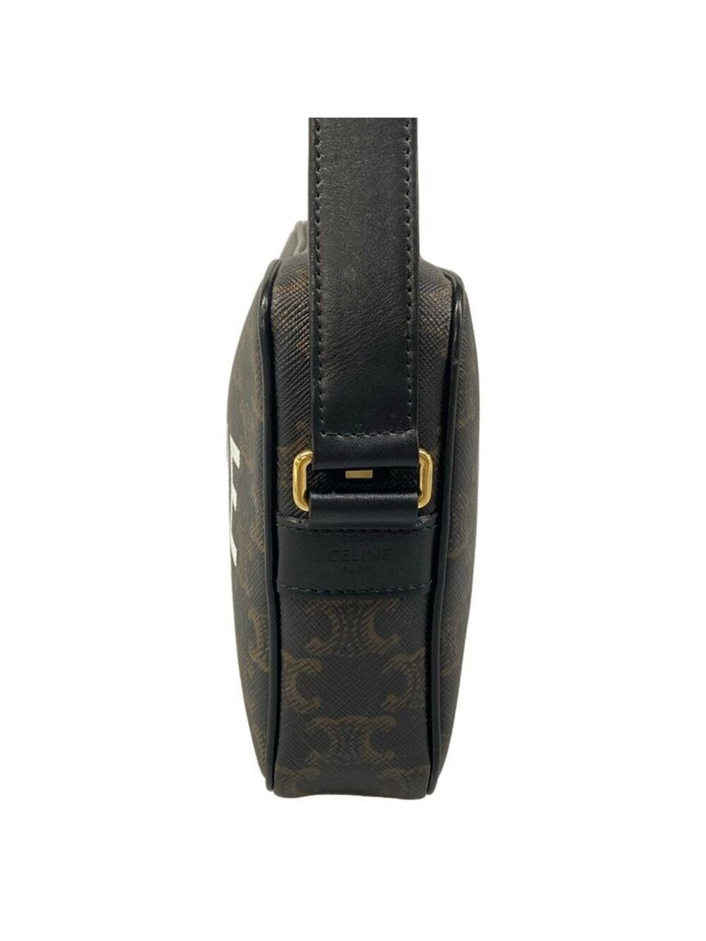 Celine Shoulder Bag Triomphe Canvas Black Dark Brown Leather - Picture 4 of 15